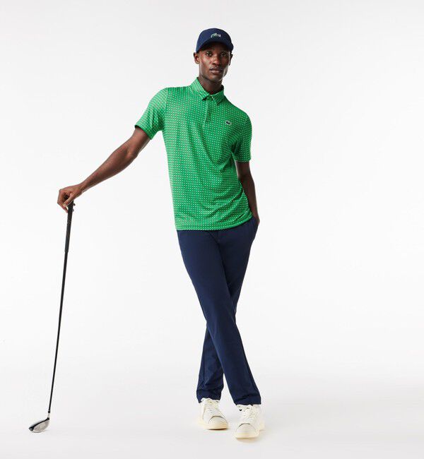 LACOSTE「UVカット ミニマム総柄プリント 比翼仕立て ウルトラドライ ゴルフポロシャツ」|ポロシャツ|