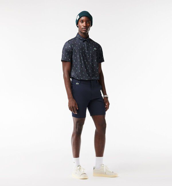 LACOSTE「UVカット ミニマム総柄プリント 比翼仕立て ウルトラドライ ゴルフポロシャツ」|ポロシャツ|