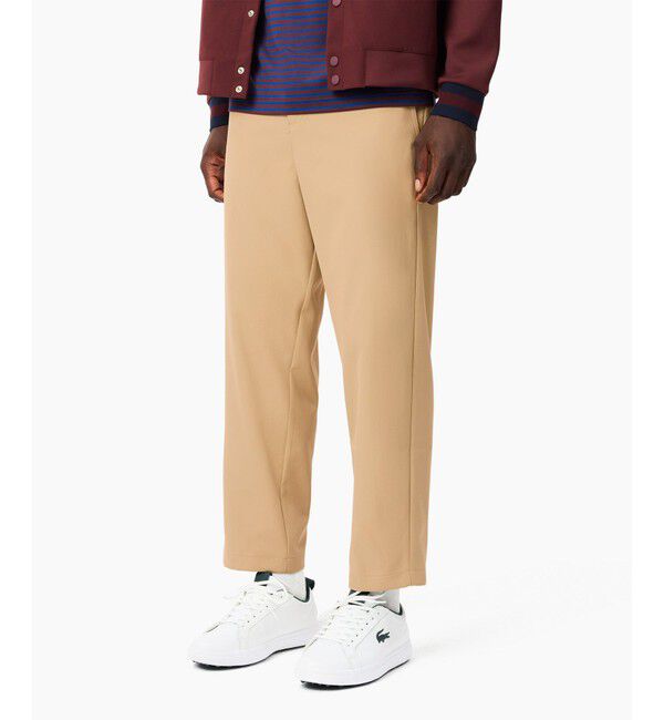 LACOSTE「吸水速乾 ウルトラドライ チェックゴルフパンツ」|チノ|ベージュ