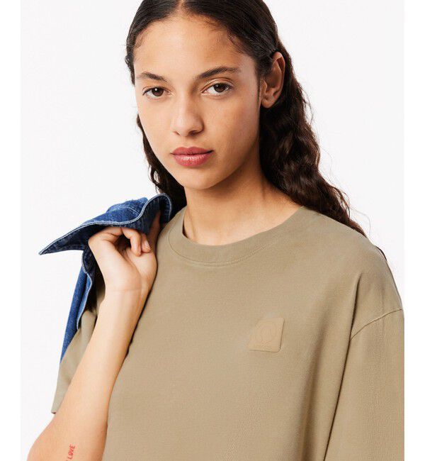 LACOSTE「ヘビーウェイト オーバーサイズ テニスボールパッチウォッシュド半袖Tシャツ」|Tシャツ・カットソー|