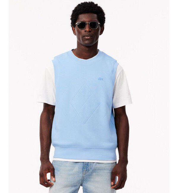 LACOSTE「オーバーサイズ アーガイル柄パッチ&ステッチスウェットベスト」|ベスト・ジレ|ライトブルー