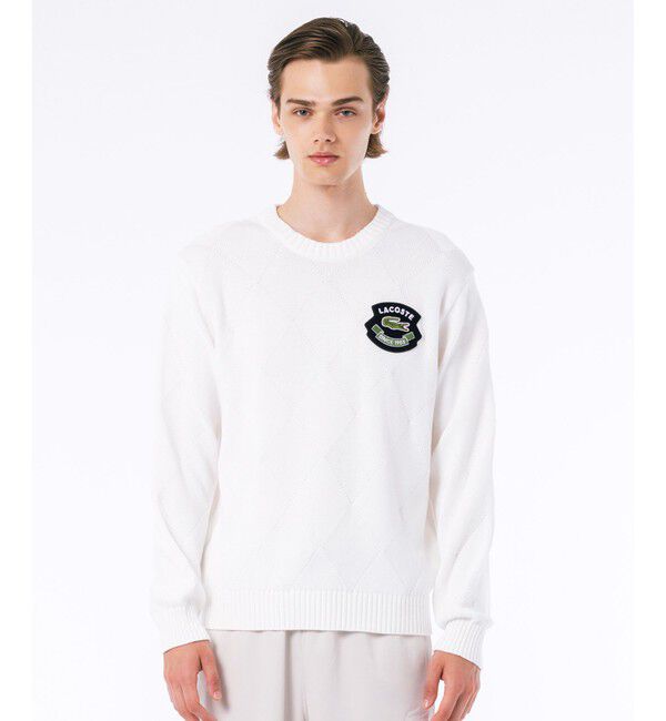 LACOSTE「オーガニックコットン トーナルアーガイルニットセーター」|ニット・セーター|オフホワイト