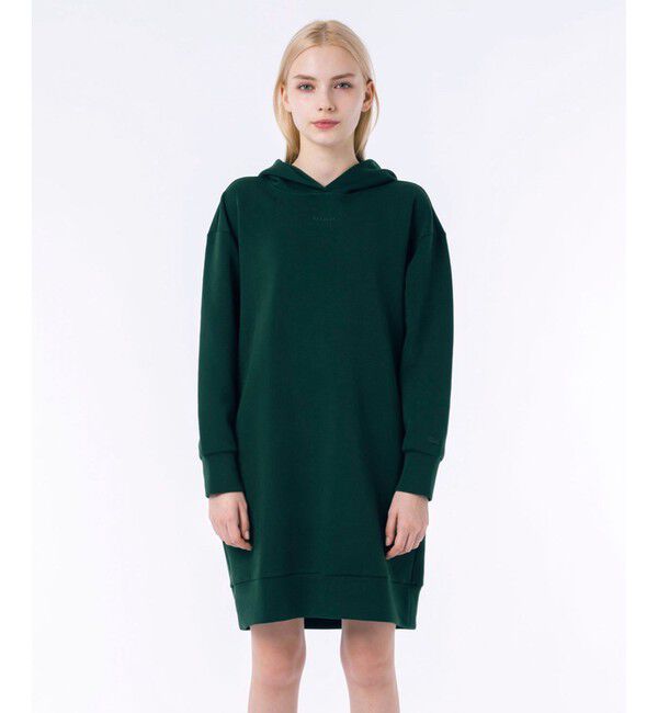 LACOSTE「ブランドネームロゴステッチダブルフェイススウェットフーディードレス / ロングスウェットパーカー」|ワンピース|モスグリーン