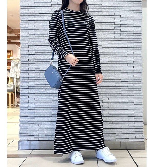 LACOSTE「コットンリブニットドレス / ニットワンピース / 無地 ボーダー」|ワンピース|ホワイト