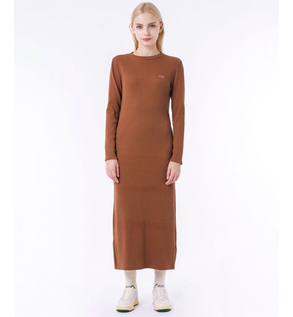 LACOSTE「コットンリブニットドレス / ニットワンピース / 無地 ボーダー」|ワンピース|ブラウン