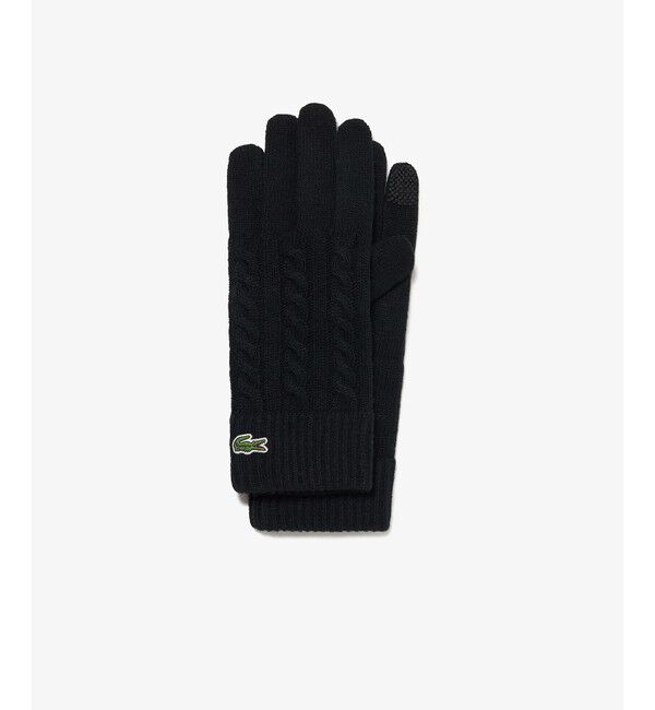LACOSTE「ケーブルニットグローブ」|手袋|ブラック