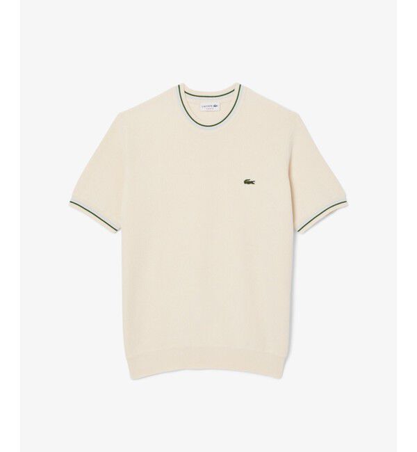 LACOSTE「ドライタッチ 配色ラインハイゲージ半袖ニット」|ニット・セーター|