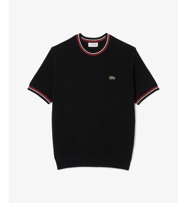 LACOSTE「ドライタッチ 配色ラインハイゲージ半袖ニット」|ニット・セーター|