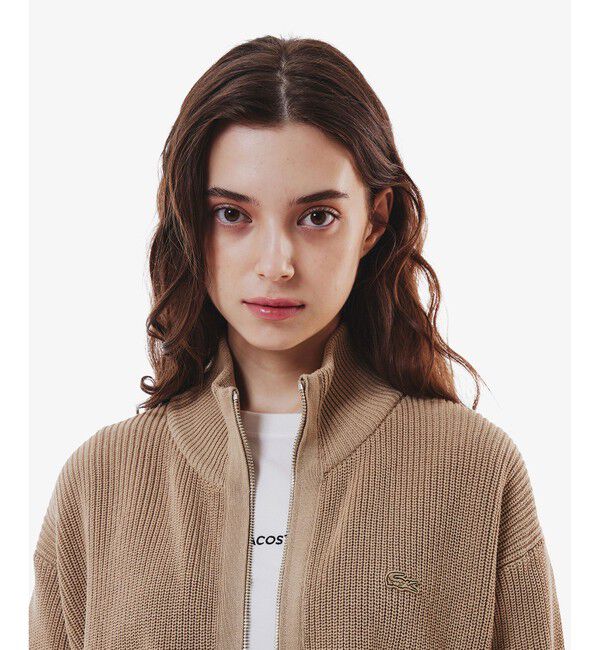 LACOSTE「ジップアップローゲージニットブルゾン」|カーディガン|