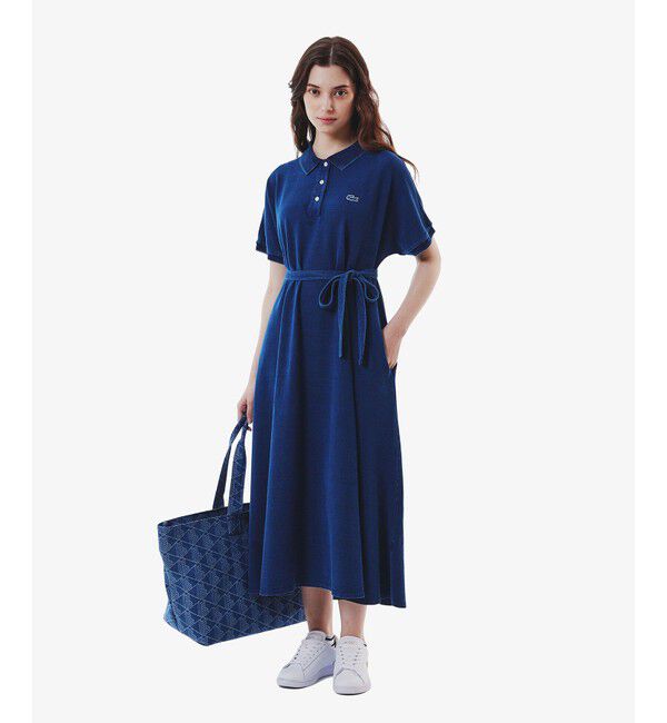 LACOSTE「インディゴ 鹿の子ポロドレス マキシ丈ワンピース フレア Iライン」|ワンピース|ブルー