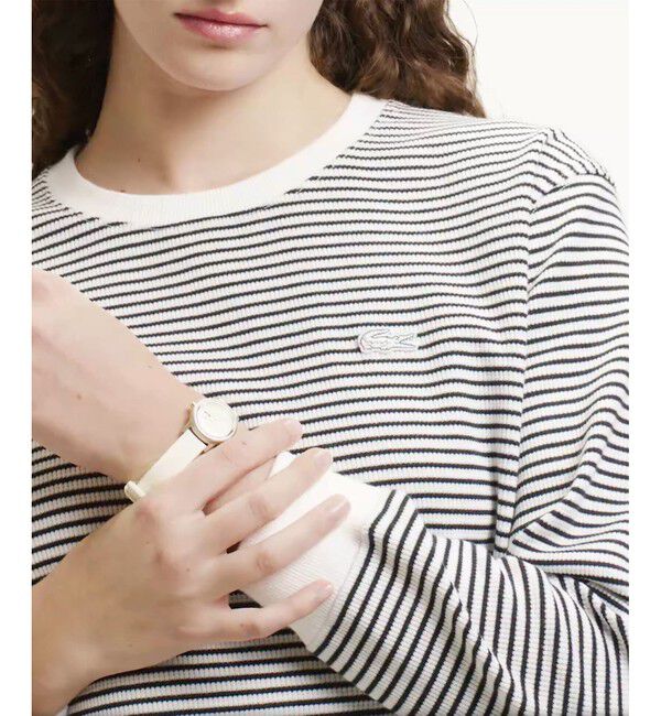 LACOSTE「ラウンドヘム 配色リブカラー ワッフルボーダーロングスリーブTシャツ」|Tシャツ・カットソー|