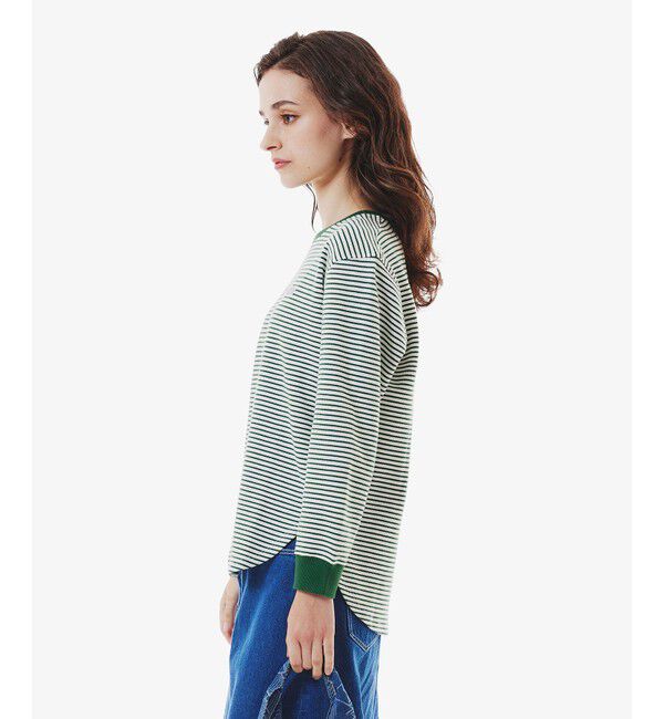 LACOSTE「ラウンドヘム 配色リブカラー ワッフルボーダーロングスリーブTシャツ」|Tシャツ・カットソー|