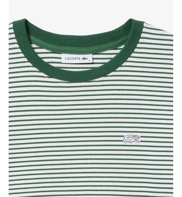 LACOSTE「ラウンドヘム 配色リブカラー ワッフルボーダーロングスリーブTシャツ」|Tシャツ・カットソー|