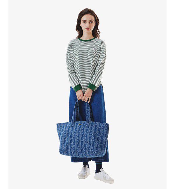 LACOSTE「ラウンドヘム 配色リブカラー ワッフルボーダーロングスリーブTシャツ」|Tシャツ・カットソー|