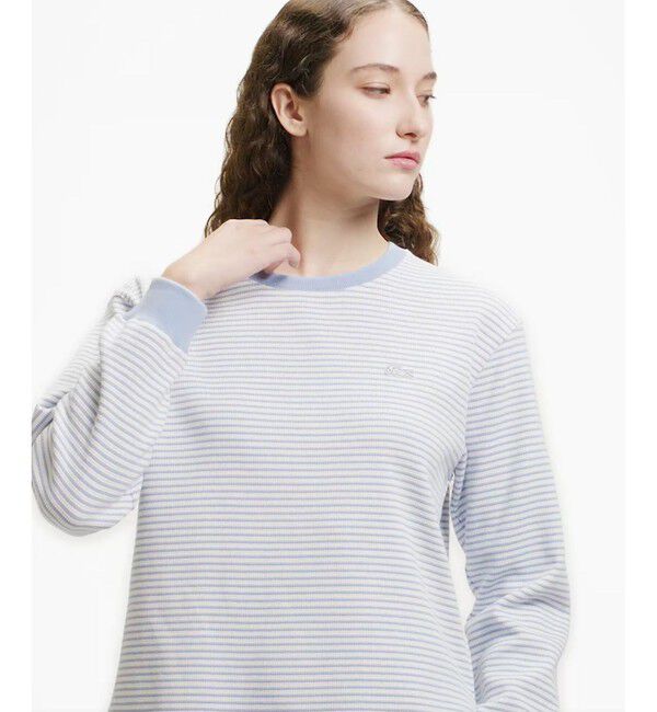 LACOSTE「ラウンドヘム 配色リブカラー ワッフルボーダーロングスリーブTシャツ」|Tシャツ・カットソー|
