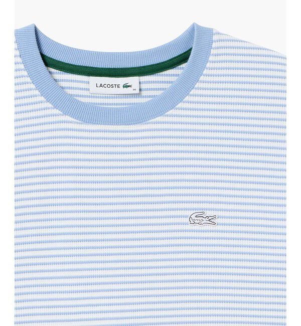 LACOSTE「ラウンドヘム 配色リブカラー ワッフルボーダーロングスリーブTシャツ」|Tシャツ・カットソー|