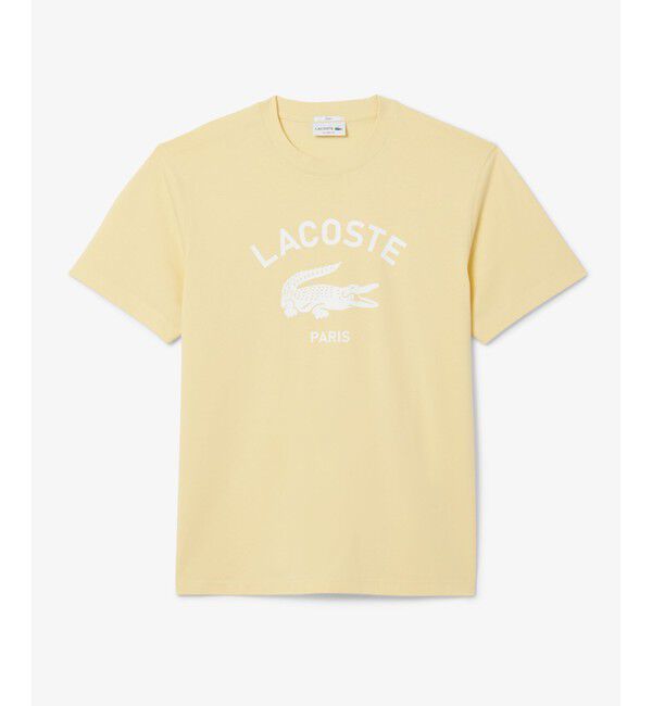 LACOSTE「ヘビーウェイト アーチネームカレッジロゴプリント 半袖Tシャツ」|Tシャツ・カットソー|イエロー