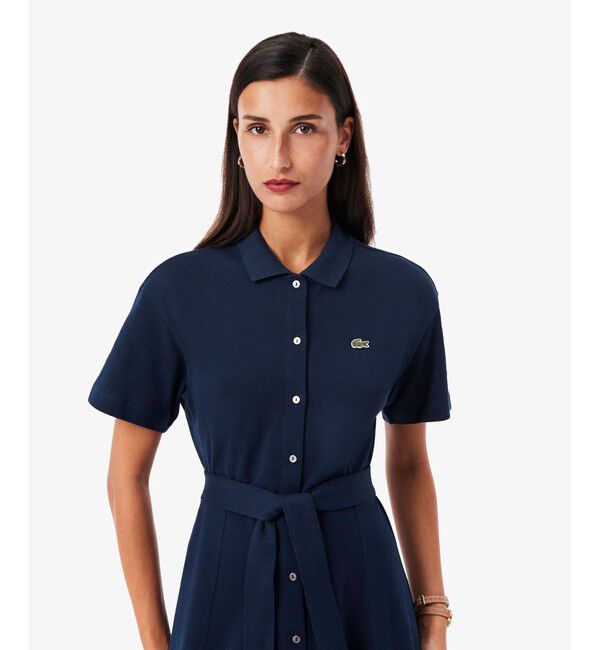 LACOSTE「鹿の子地シャツドレス ドレープフレアワンピース」|ワンピース|