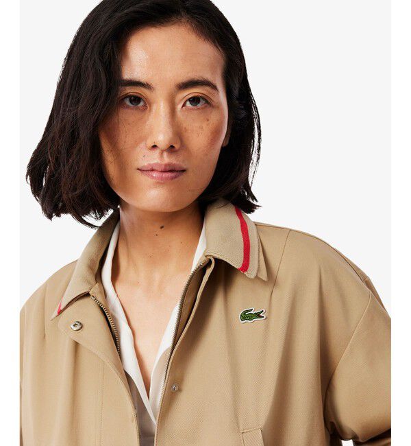 LACOSTE「配色ライン レイヤードジャケット ジップアップブルゾン」|ブルゾン・スタジャン|