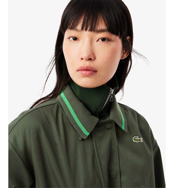 LACOSTE「配色ライン レイヤードジャケット ジップアップブルゾン」|ブルゾン・スタジャン|