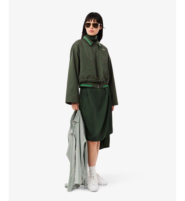 LACOSTE「配色ライン レイヤードジャケット ジップアップブルゾン」|ブルゾン・スタジャン|