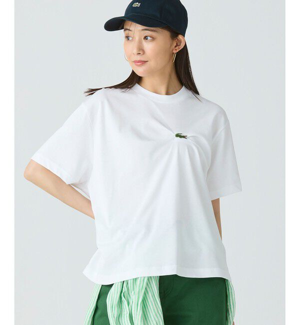 LACOSTE「ワニロゴプリーツオーバーサイズフィットTシャツ」|Tシャツ・カットソー|