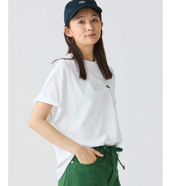 LACOSTE「ワニロゴプリーツオーバーサイズフィットTシャツ」|Tシャツ・カットソー|