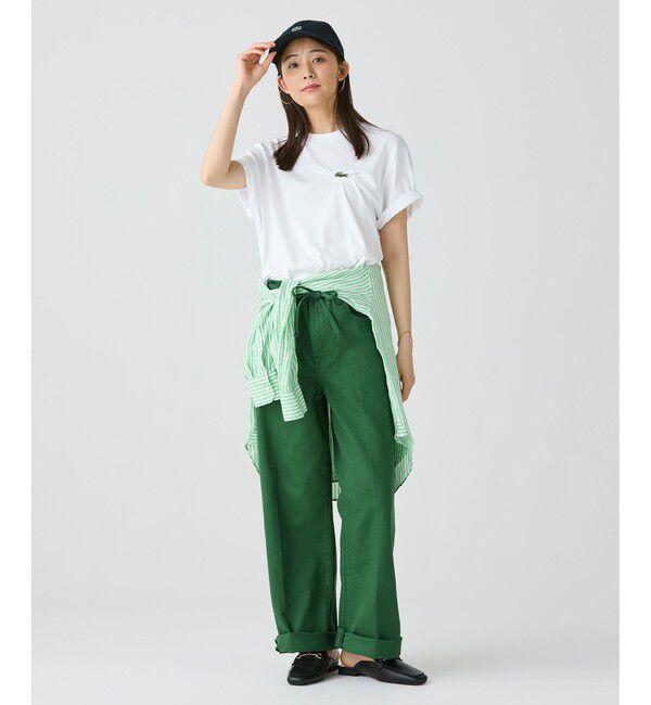 LACOSTE「ワニロゴプリーツオーバーサイズフィットTシャツ」|Tシャツ・カットソー|