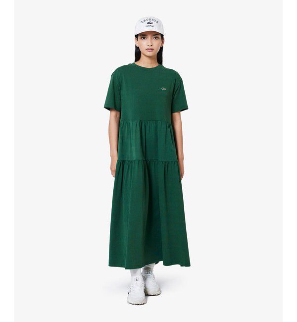 LACOSTE「ティアード切り替え コットンドレス マキシ丈 ワンピース」|ワンピース|グリーン