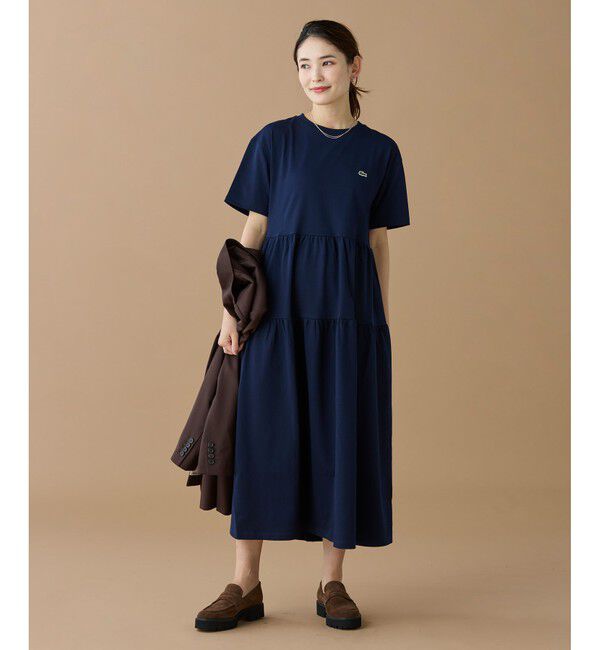 LACOSTE「ティアード切り替え コットンドレス マキシ丈 ワンピース」|ワンピース|