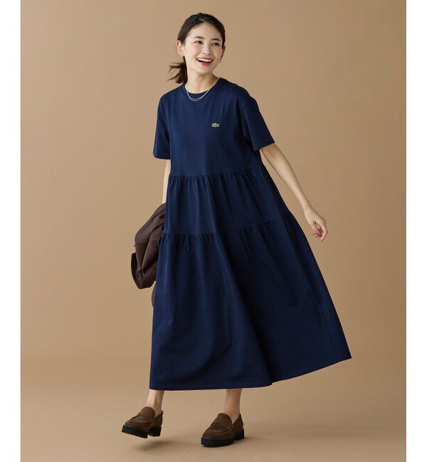 LACOSTE「ティアード切り替え コットンドレス マキシ丈 ワンピース」|ワンピース|