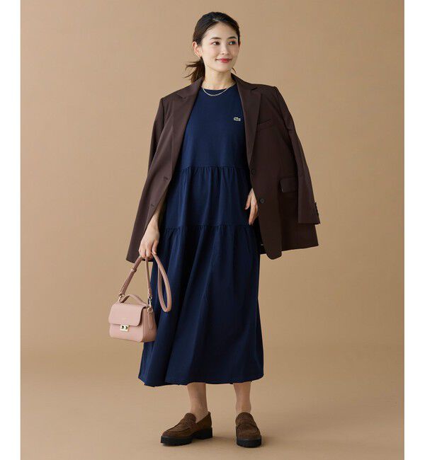 LACOSTE「ティアード切り替え コットンドレス マキシ丈 ワンピース」|ワンピース|