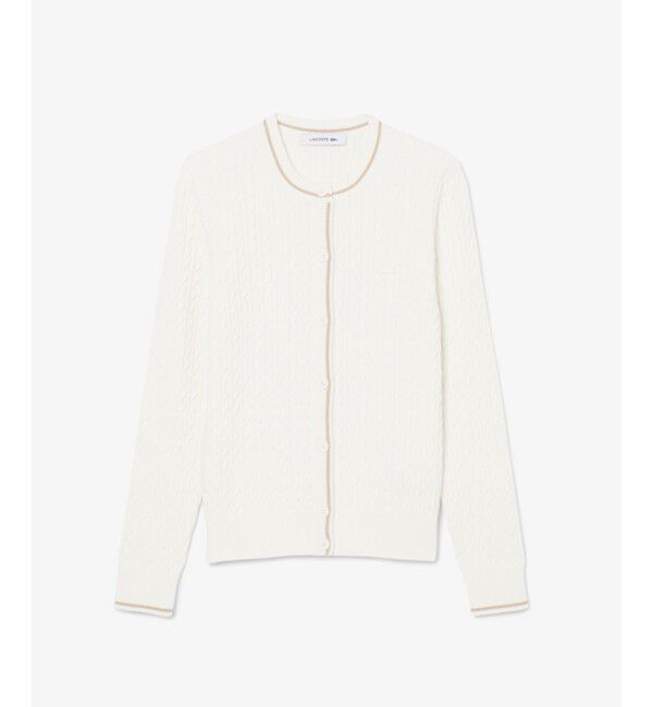 LACOSTE「配色ライン入りケーブルニットカーディガン」|カーディガン|オフホワイト