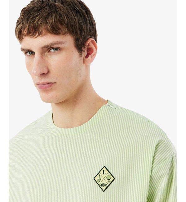 LACOSTE「ウルトラドライ UVカット 配色リブ切り替え シアサッカーゴルフプルオーバーシャツ」|スウェット・ジャージ|