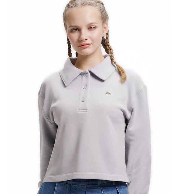 LACOSTE「クロップド丈 ポロニットスウェットシャツ」|スウェット・ジャージ|ライトグレー