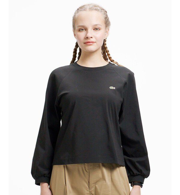 LACOSTE「クロップド丈 バルーンスリーブ ギャザー ロングスリーブTシャツ」|Tシャツ・カットソー|
