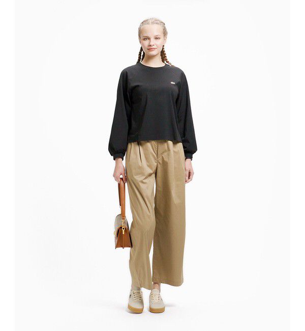 LACOSTE「クロップド丈 バルーンスリーブ ギャザー ロングスリーブTシャツ」|Tシャツ・カットソー|