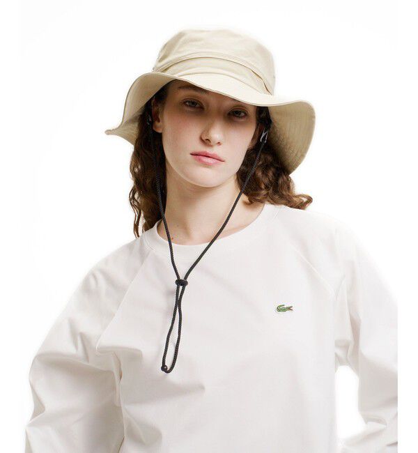 LACOSTE「クロップド丈 バルーンスリーブ ギャザー ロングスリーブTシャツ」|Tシャツ・カットソー|