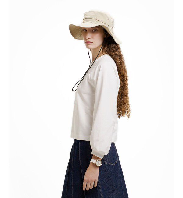 LACOSTE「クロップド丈 バルーンスリーブ ギャザー ロングスリーブTシャツ」|Tシャツ・カットソー|