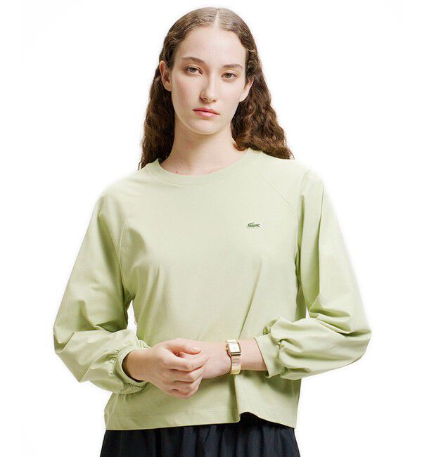 LACOSTE「クロップド丈 バルーンスリーブ ギャザー ロングスリーブTシャツ」|Tシャツ・カットソー|