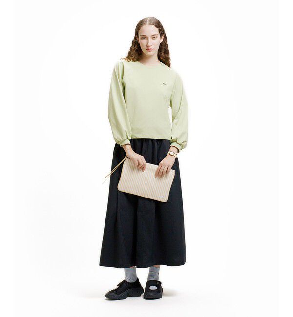 LACOSTE「クロップド丈 バルーンスリーブ ギャザー ロングスリーブTシャツ」|Tシャツ・カットソー|