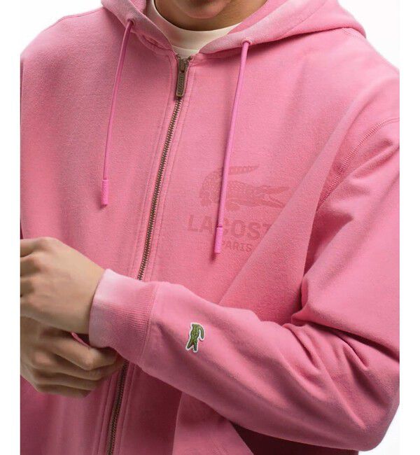 LACOSTE「ヴィンテージエフェクト ロゴジップフーディー」|パーカー|ピンク