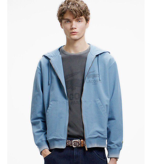 LACOSTE「ヴィンテージエフェクト ロゴジップフーディー」|パーカー|グレイッシュブルー