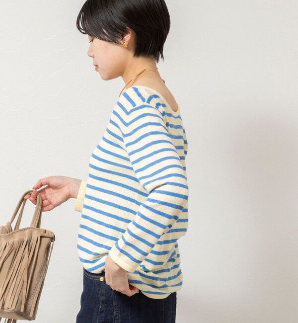 Rie Miller「ウォッシャブルブークレーボーダーバックUネックプルオーバー」|ニット・セーター|