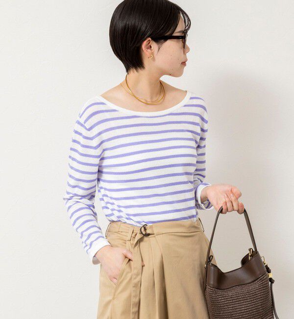 Rie Miller「ウォッシャブルブークレーボーダーバックUネックプルオーバー」|ニット・セーター|