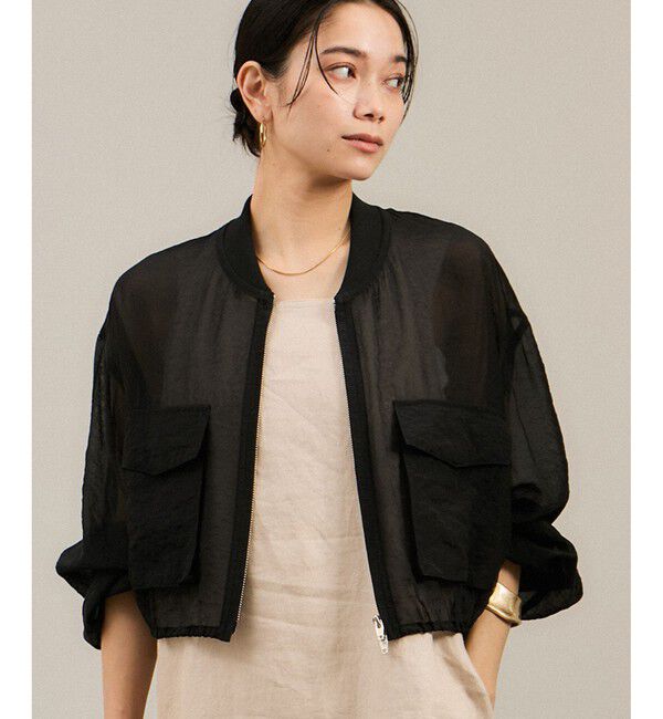 SALON adam et rope'「[25SS]シアークロップドブルゾン 3 / シアーカーディガン」|ブルゾン・スタジャン|ブラック(01)