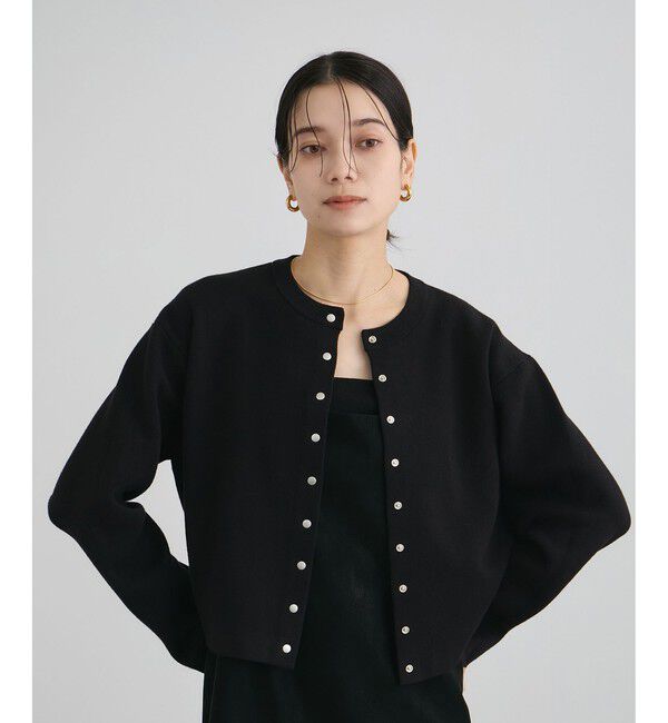 SALON adam et rope'「【WEB限定】ブルジョンボタンクルーネックカーディガン」|カーディガン|ブラック(01)