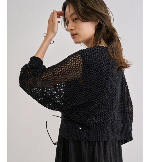 ROPE「【洗える】テープヤーンメッシュニットボレロ」|カーディガン|ブラック(01)