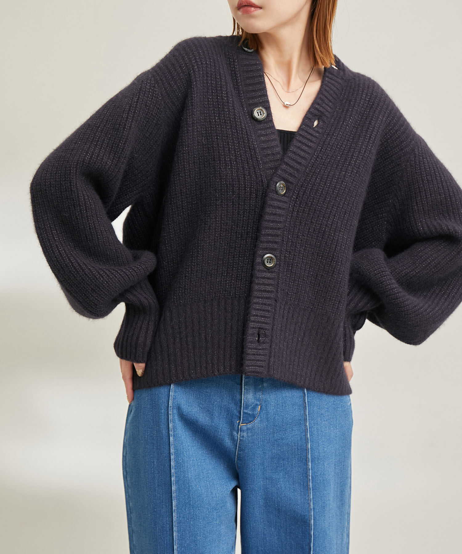 Rope&rsquo;Picnic「【emur/エミュール】FOX混アゼ編ボリューム袖カーディガン」|カーディガン|