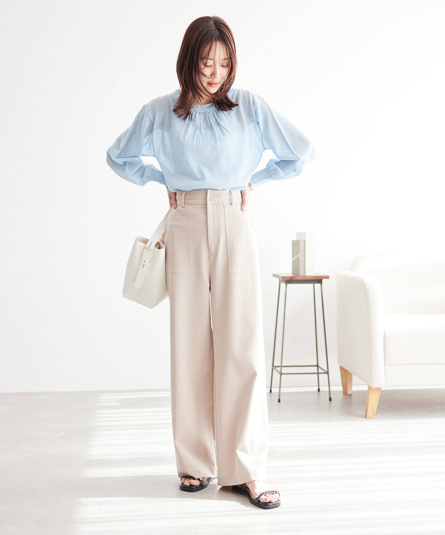 Rope&rsquo;Picnic「襟ギャザーシアーニットプルオーバー」|ニット・セーター|